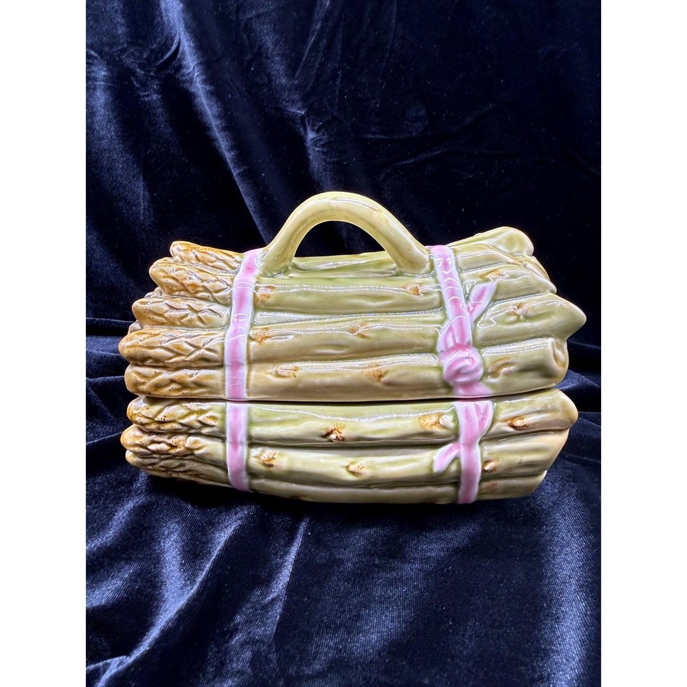 Bordallo Pinheiro Asparagus Tureen Portugal Green Pink Excellent Majolica Box